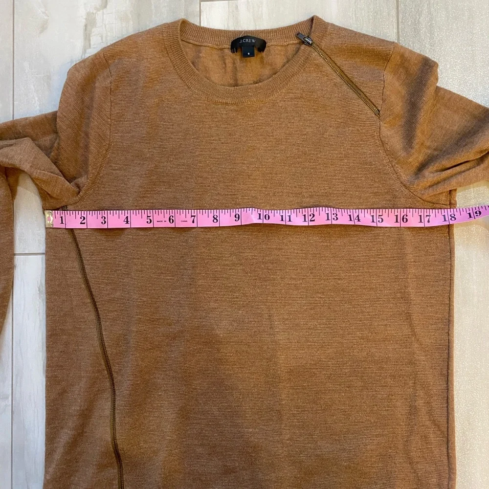 J. Crew Camel Brown Merino Wool Zipper Long Sleeve Crew Neck Sweater, small